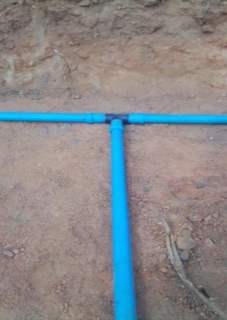 Water reticulation pipe T-junction laid in trench